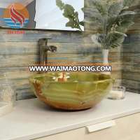 Highly Polished Marble Green Onyx Bathroom Vessel Sinks