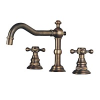 Antique brass 3 holes dual handled vessel sink faucets