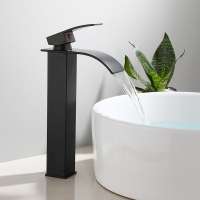 Bathroom Basin Faucets Sink Tap Matt Black Single Handle Deck Mount vessel sink waterfall tall faucets