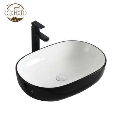 Big Size Colored Ceramic Wash Basin Black and White Table Top Art Basin