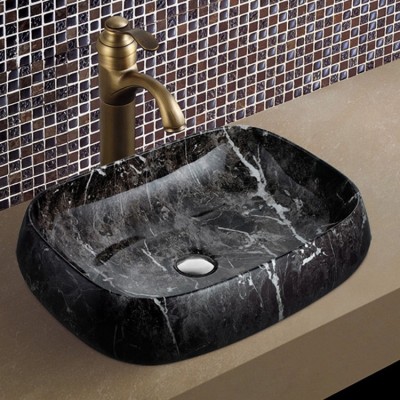 Black Color Decorated Oval Shaped Ceramic Bathroom Bowl Basin Sink